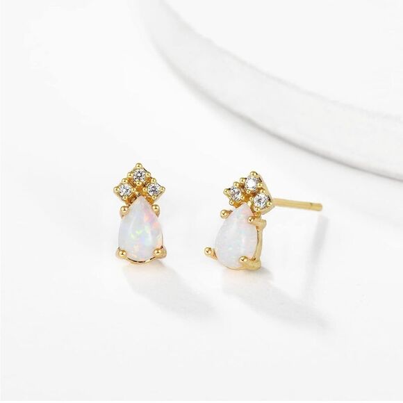 Jewelry - Gold 14k Gold Plated Opal Cubic Zirconia Stud Earrings